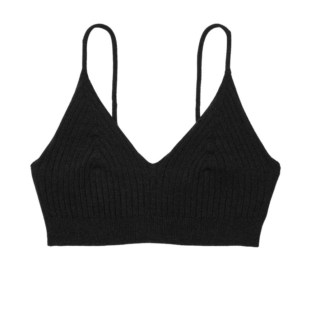 LT PINK Ribbed Knit Tank Adjustable Spaghetti Strap Luxe Crop Top Bralette Black
